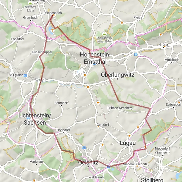 Karten-Miniaturansicht der Radinspiration "Schotterabenteuer bei Callenberg" in Chemnitz, Germany. Erstellt vom Tarmacs.app-Routenplaner für Radtouren