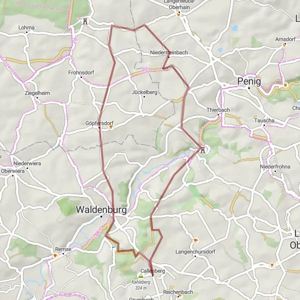 Karten-Miniaturansicht der Radinspiration "Gravelrunde von Callenberg nach Warte" in Chemnitz, Germany. Erstellt vom Tarmacs.app-Routenplaner für Radtouren