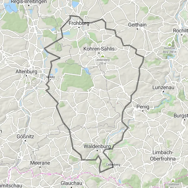 Map miniature of "The Road to Discoveries: Callenberg Road Cycling Adventure" cycling inspiration in Chemnitz, Germany. Generated by Tarmacs.app cycling route planner