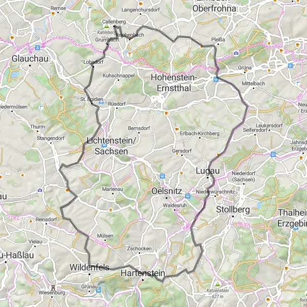 Map miniature of "Chemnitzer Road Adventure" cycling inspiration in Chemnitz, Germany. Generated by Tarmacs.app cycling route planner