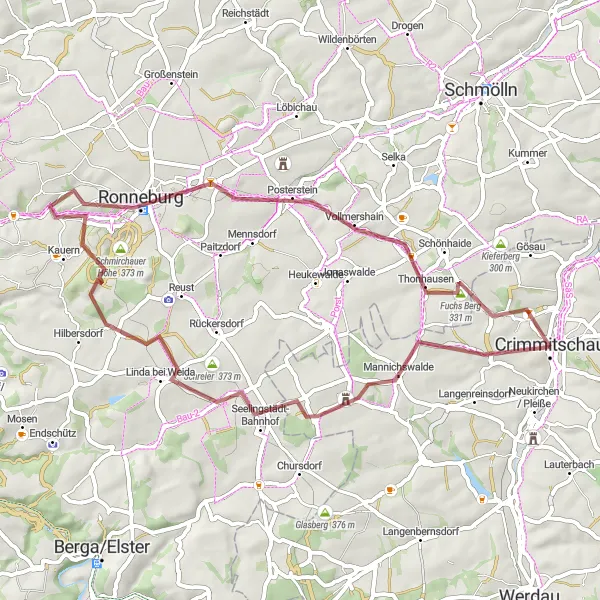 Karten-Miniaturansicht der Radinspiration "Grubenlampen und idyllische Ausblicke" in Chemnitz, Germany. Erstellt vom Tarmacs.app-Routenplaner für Radtouren