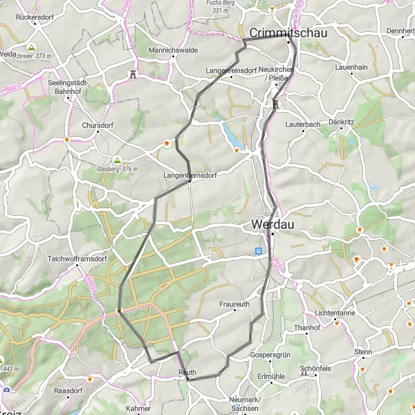 Karten-Miniaturansicht der Radinspiration "Kulturelle Höhepunkte und malerische Dörfer" in Chemnitz, Germany. Erstellt vom Tarmacs.app-Routenplaner für Radtouren