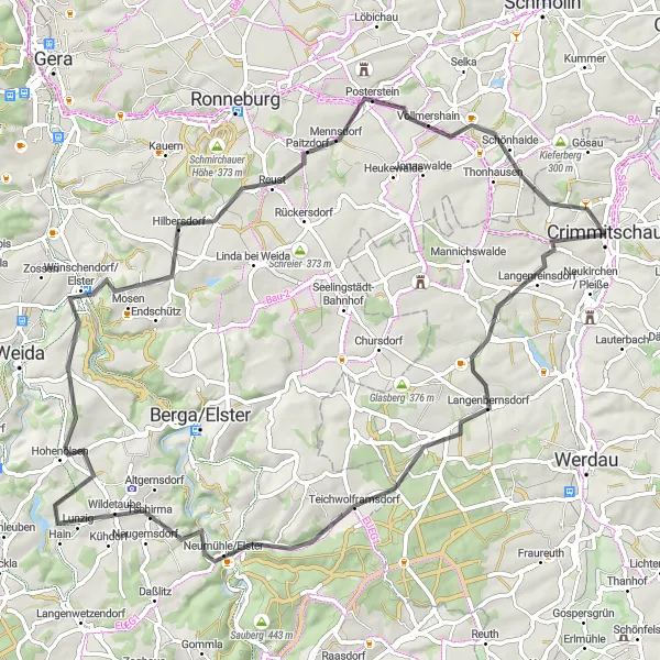 Karten-Miniaturansicht der Radinspiration "Herausfordernde Steigungen und atemberaubende Aussichten" in Chemnitz, Germany. Erstellt vom Tarmacs.app-Routenplaner für Radtouren