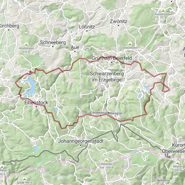 Karten-Miniaturansicht der Radinspiration "Herausfordernde Runde durch das Erzgebirge" in Chemnitz, Germany. Erstellt vom Tarmacs.app-Routenplaner für Radtouren