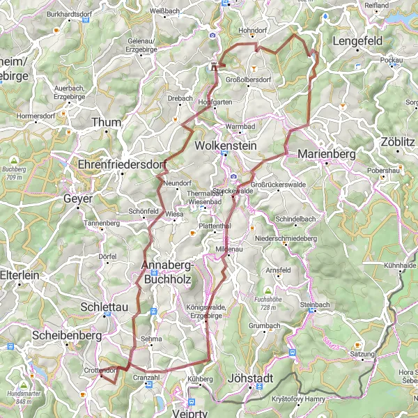 Karten-Miniaturansicht der Radinspiration "Gravel-Tour zum Ziegenrücken" in Chemnitz, Germany. Erstellt vom Tarmacs.app-Routenplaner für Radtouren