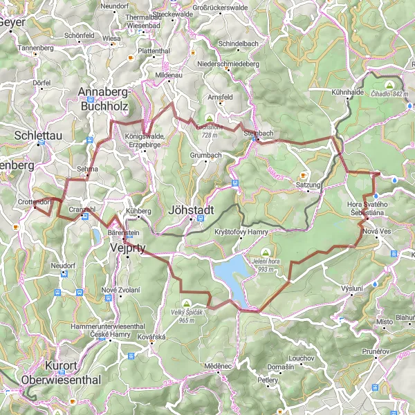 Map miniature of " Gravel Adventure to Komáří vrch" cycling inspiration in Chemnitz, Germany. Generated by Tarmacs.app cycling route planner
