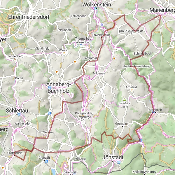 Map miniature of " Scenic Gravel Route to Ziegenrücken" cycling inspiration in Chemnitz, Germany. Generated by Tarmacs.app cycling route planner