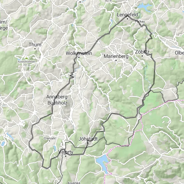 Karten-Miniaturansicht der Radinspiration "Erlebnisreiche Tour durch das Erzgebirge" in Chemnitz, Germany. Erstellt vom Tarmacs.app-Routenplaner für Radtouren