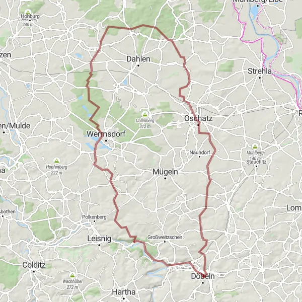 Map miniature of "Discovering the Gravel Trails of Döbeln" cycling inspiration in Chemnitz, Germany. Generated by Tarmacs.app cycling route planner