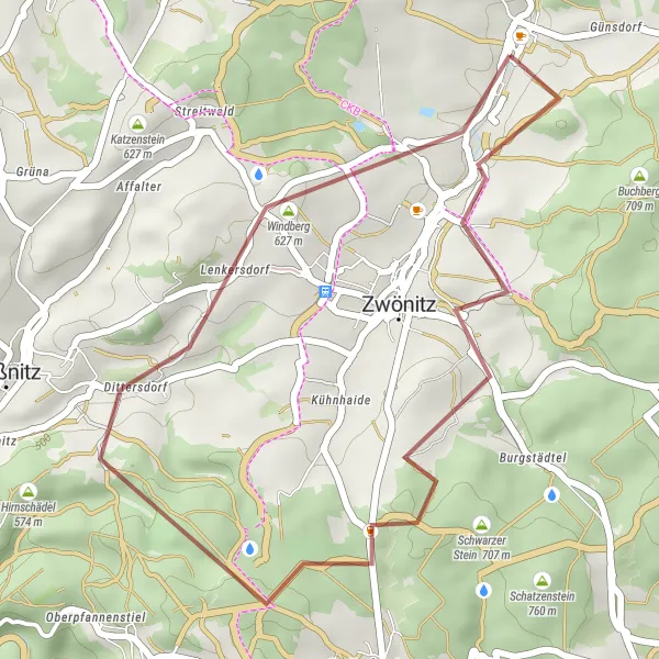 Karten-Miniaturansicht der Radinspiration "Gravel-Tour zum Schäferberg" in Chemnitz, Germany. Erstellt vom Tarmacs.app-Routenplaner für Radtouren
