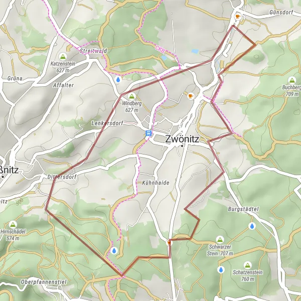 Map miniature of "Nature Escape Gravel Ride" cycling inspiration in Chemnitz, Germany. Generated by Tarmacs.app cycling route planner