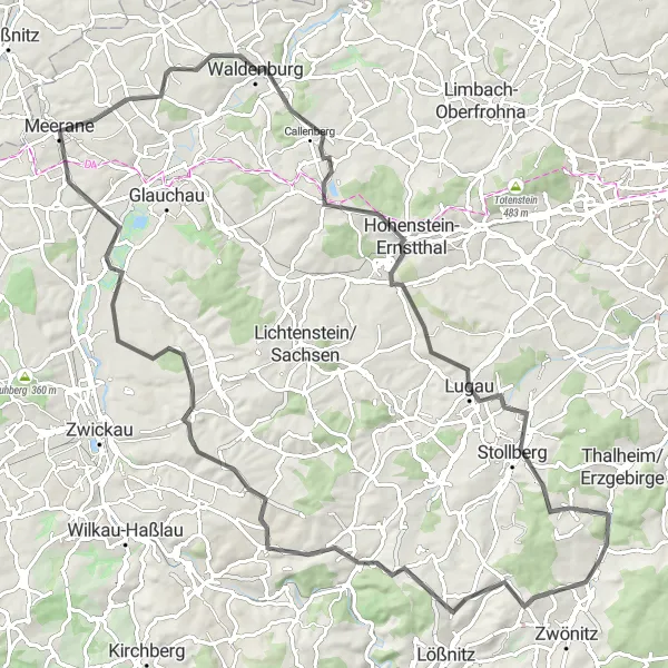 Map miniature of "Scenic Road Cycling Near Dorfchemnitz" cycling inspiration in Chemnitz, Germany. Generated by Tarmacs.app cycling route planner