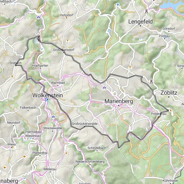 Map miniature of "Chemnitz Highlights" cycling inspiration in Chemnitz, Germany. Generated by Tarmacs.app cycling route planner