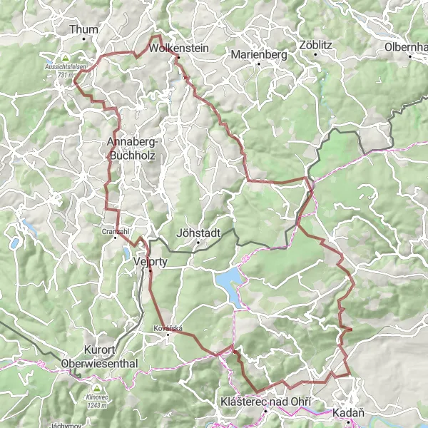 Map miniature of "Ultimate Gravel Adventure from Ehrenfriedersdorf" cycling inspiration in Chemnitz, Germany. Generated by Tarmacs.app cycling route planner