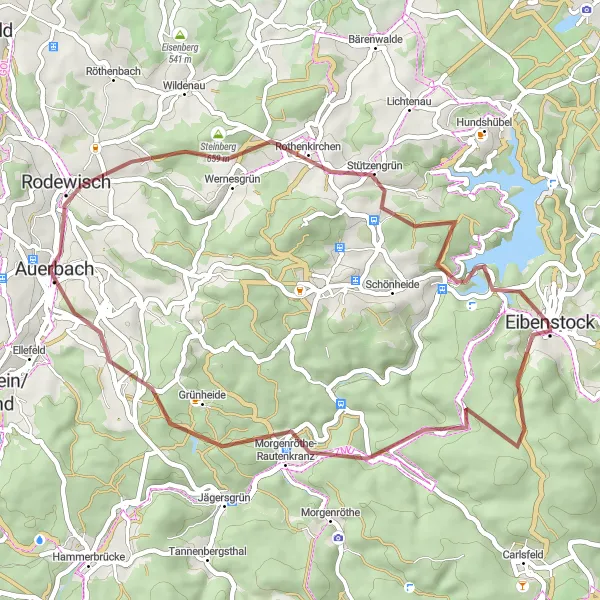 Karten-Miniaturansicht der Radinspiration "Gravel-Route um Eibenstock" in Chemnitz, Germany. Erstellt vom Tarmacs.app-Routenplaner für Radtouren