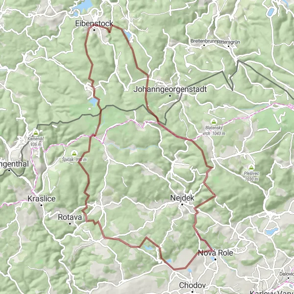 Map miniature of "Adventurous Gravel Cycling in the Erzgebirge" cycling inspiration in Chemnitz, Germany. Generated by Tarmacs.app cycling route planner