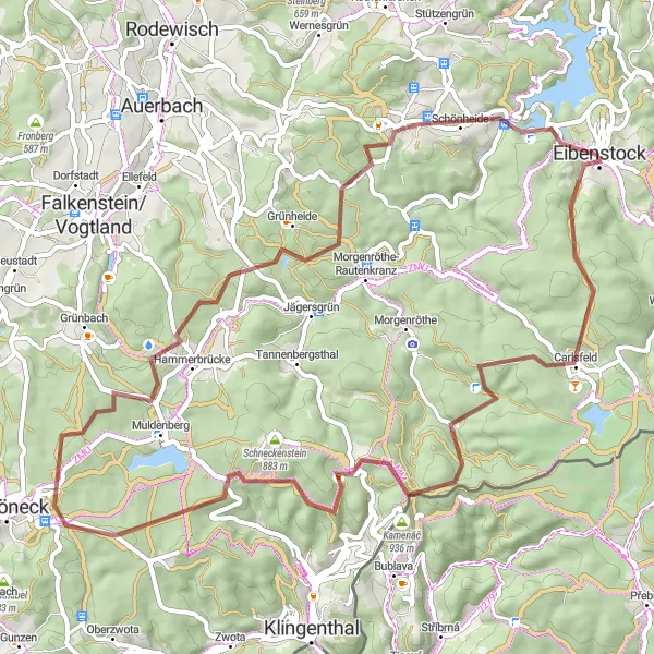 Map miniature of "Discover the Wilderness on Gravel Roads" cycling inspiration in Chemnitz, Germany. Generated by Tarmacs.app cycling route planner