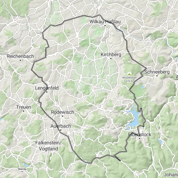 Map miniature of "Panoramic Road Tour in the Ore Mountains" cycling inspiration in Chemnitz, Germany. Generated by Tarmacs.app cycling route planner