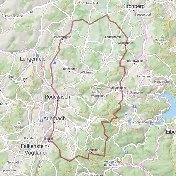 Map miniature of "The Hidden Gem of Ellefeld" cycling inspiration in Chemnitz, Germany. Generated by Tarmacs.app cycling route planner