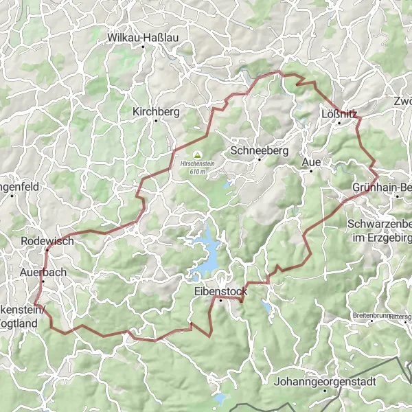 Map miniature of "The Adventurous Challenge" cycling inspiration in Chemnitz, Germany. Generated by Tarmacs.app cycling route planner