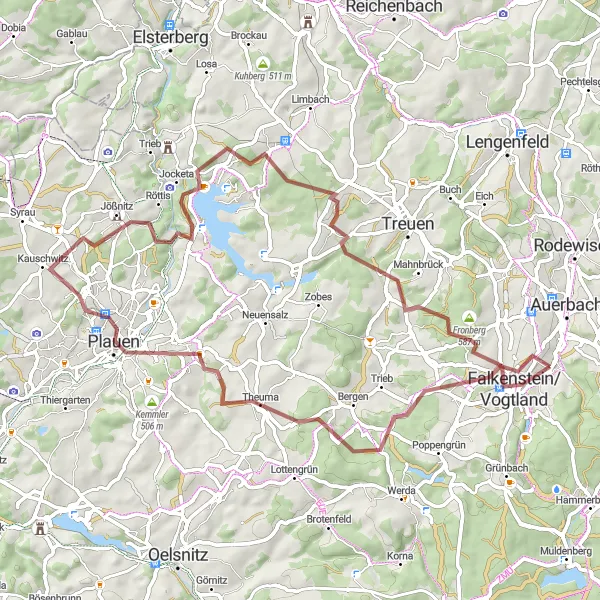 Map miniature of "The Ellefeld Gravel Adventure" cycling inspiration in Chemnitz, Germany. Generated by Tarmacs.app cycling route planner