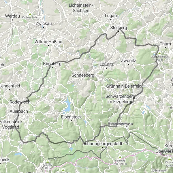 Map miniature of "The Chemnitz Castle Tower Tour" cycling inspiration in Chemnitz, Germany. Generated by Tarmacs.app cycling route planner