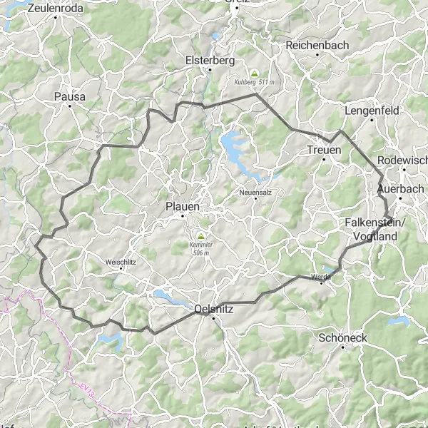 Karten-Miniaturansicht der Radinspiration "Rundtour Bezelberg - Ziegenhügel - Wilhelmshöhe - Ellefeld" in Chemnitz, Germany. Erstellt vom Tarmacs.app-Routenplaner für Radtouren