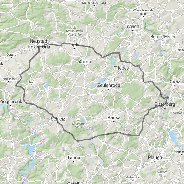 Map miniature of "The Chemnitz Road Adventure" cycling inspiration in Chemnitz, Germany. Generated by Tarmacs.app cycling route planner