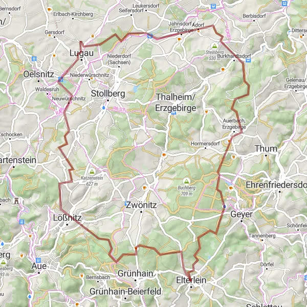 Karten-Miniaturansicht der Radinspiration "Gravel-Radweg Schatzenstein-Runde" in Chemnitz, Germany. Erstellt vom Tarmacs.app-Routenplaner für Radtouren