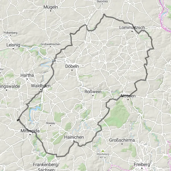 Map miniature of "Scenic Countryside Tour" cycling inspiration in Chemnitz, Germany. Generated by Tarmacs.app cycling route planner