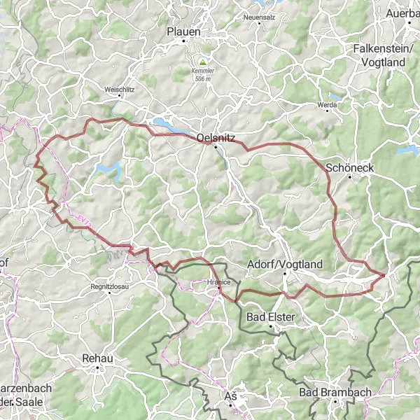 Map miniature of "Vogtland Off-Road Adventure" cycling inspiration in Chemnitz, Germany. Generated by Tarmacs.app cycling route planner