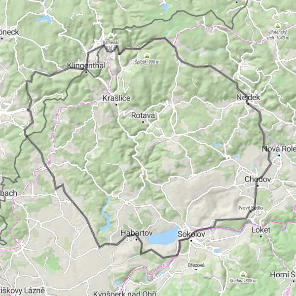 Map miniature of "Exploring Klingenthal and Beyond" cycling inspiration in Chemnitz, Germany. Generated by Tarmacs.app cycling route planner