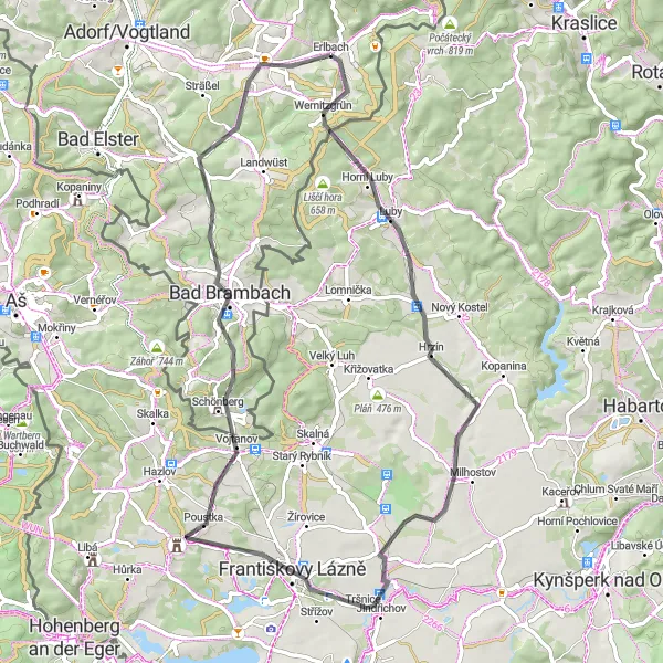 Map miniature of "Erlbach and the Surrounding Countryside" cycling inspiration in Chemnitz, Germany. Generated by Tarmacs.app cycling route planner