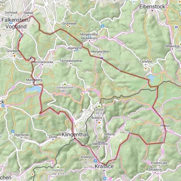 Karten-Miniaturansicht der Radinspiration "Falkenstein - Sokol Route" in Chemnitz, Germany. Erstellt vom Tarmacs.app-Routenplaner für Radtouren