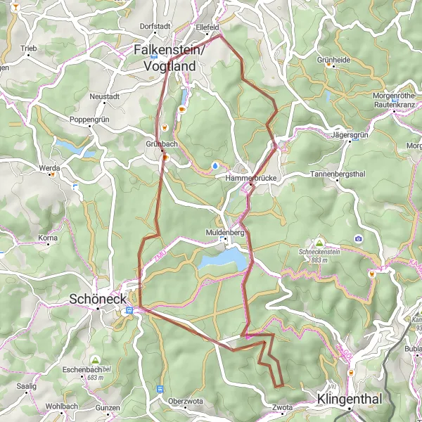 Map miniature of "The Gravel Adventure" cycling inspiration in Chemnitz, Germany. Generated by Tarmacs.app cycling route planner