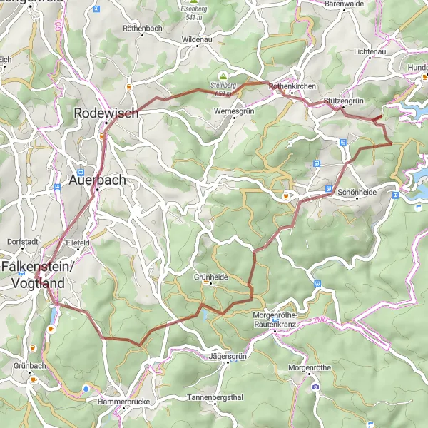 Karten-Miniaturansicht der Radinspiration "Gravelroute um Falkenstein" in Chemnitz, Germany. Erstellt vom Tarmacs.app-Routenplaner für Radtouren