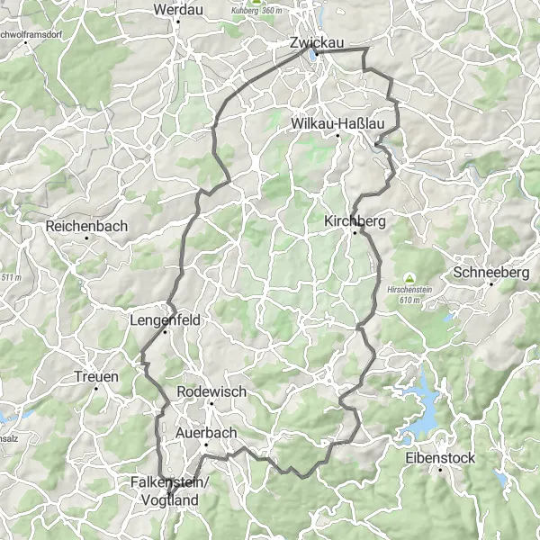 Karten-Miniaturansicht der Radinspiration "Rundtour nach Zwickau" in Chemnitz, Germany. Erstellt vom Tarmacs.app-Routenplaner für Radtouren