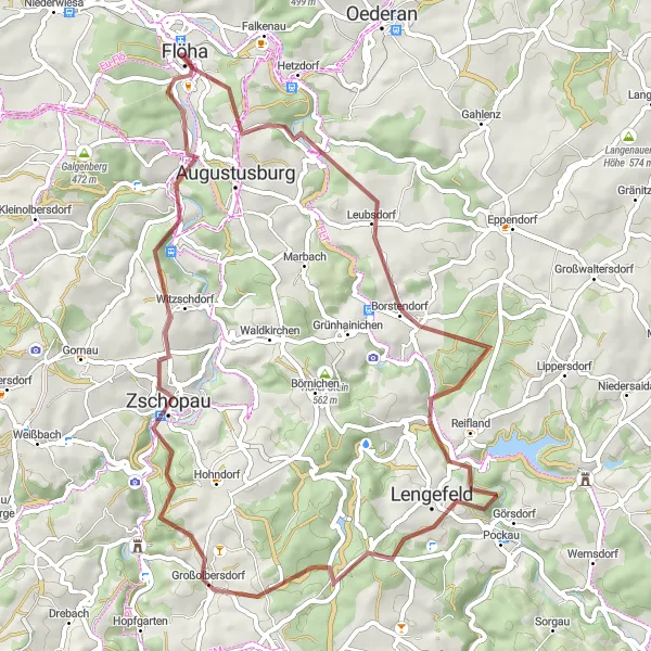 Map miniature of "Discovering the Flöha Valley (Gravel)" cycling inspiration in Chemnitz, Germany. Generated by Tarmacs.app cycling route planner