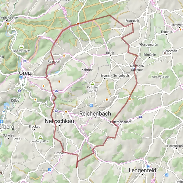 Map miniature of "Franureuth Adventure" cycling inspiration in Chemnitz, Germany. Generated by Tarmacs.app cycling route planner