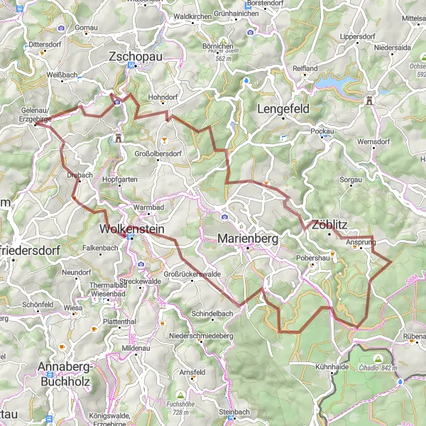 Karten-Miniaturansicht der Radinspiration "Erzgebirge Gravel Challenge" in Chemnitz, Germany. Erstellt vom Tarmacs.app-Routenplaner für Radtouren