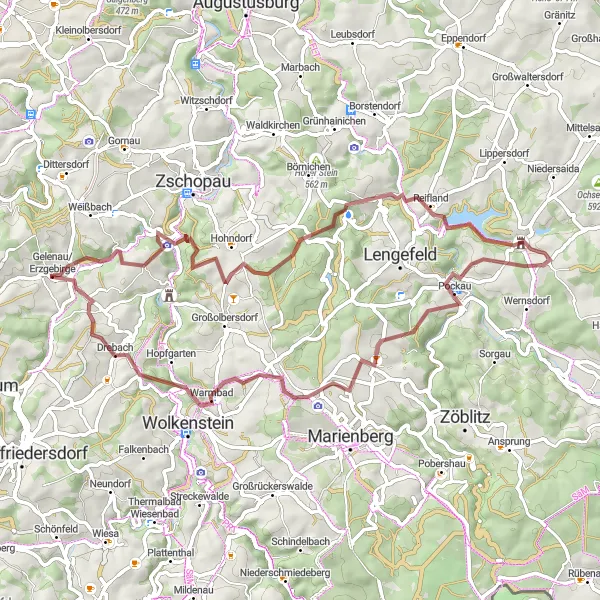 Karten-Miniaturansicht der Radinspiration "Gravel Tour durch Gelenau und Umgebung" in Chemnitz, Germany. Erstellt vom Tarmacs.app-Routenplaner für Radtouren