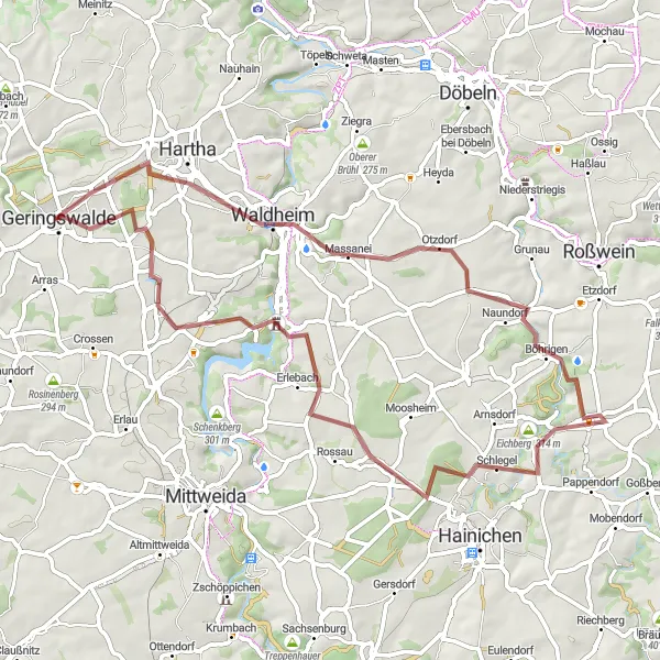 Karten-Miniaturansicht der Radinspiration "Abenteuer im Striegistal" in Chemnitz, Germany. Erstellt vom Tarmacs.app-Routenplaner für Radtouren