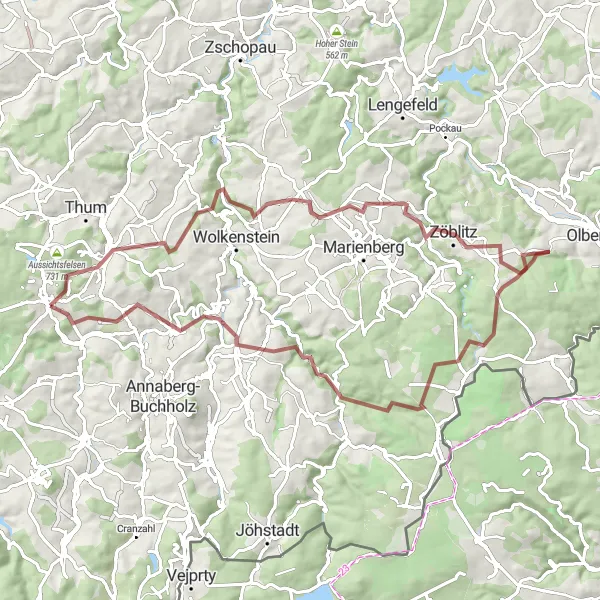 Karten-Miniaturansicht der Radinspiration "Historische Offroad-Tour durch das Erzgebirge" in Chemnitz, Germany. Erstellt vom Tarmacs.app-Routenplaner für Radtouren