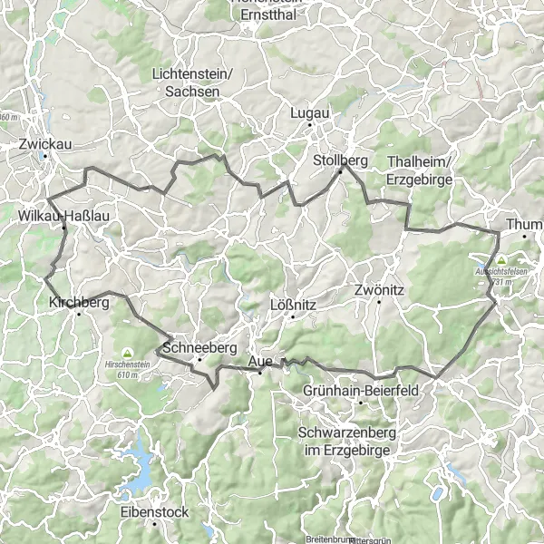 Map miniature of "Schnitzerheim Geyer Route" cycling inspiration in Chemnitz, Germany. Generated by Tarmacs.app cycling route planner