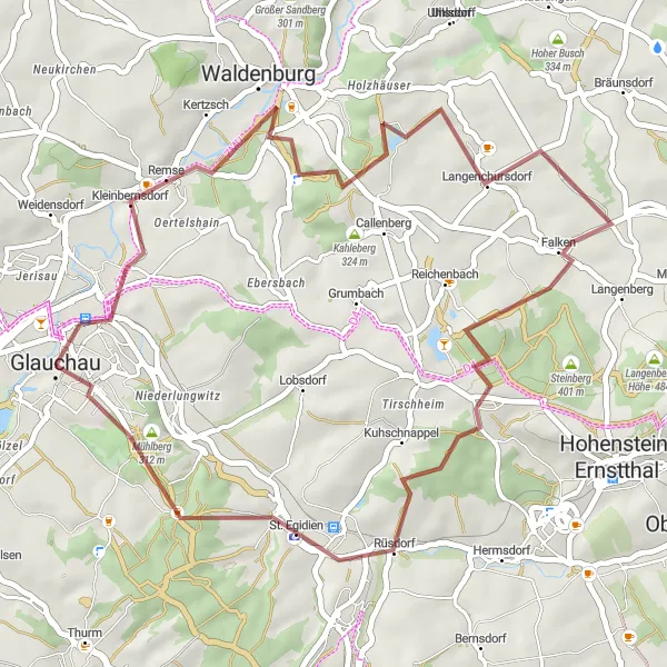 Map miniature of "Climb to Klosterberg" cycling inspiration in Chemnitz, Germany. Generated by Tarmacs.app cycling route planner