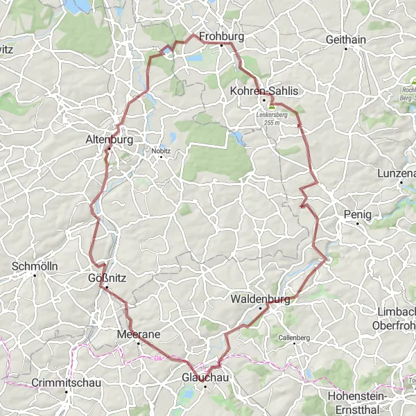 Map miniature of "Gravel Adventure - Nikolaiturm Route" cycling inspiration in Chemnitz, Germany. Generated by Tarmacs.app cycling route planner