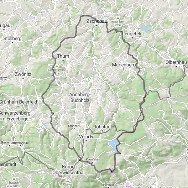 Map miniature of "The Challenging Hills and Scenic Landscapes" cycling inspiration in Chemnitz, Germany. Generated by Tarmacs.app cycling route planner
