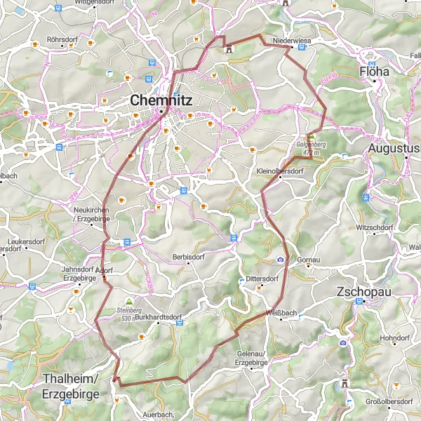 Karten-Miniaturansicht der Radinspiration "Panorama-Tour durchs Erzgebirge" in Chemnitz, Germany. Erstellt vom Tarmacs.app-Routenplaner für Radtouren