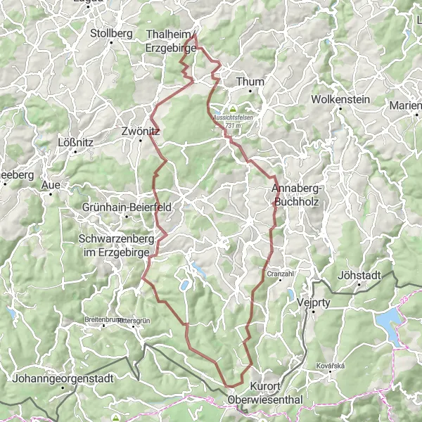 Karten-Miniaturansicht der Radinspiration "Gravelabenteuer im Erzgebirge" in Chemnitz, Germany. Erstellt vom Tarmacs.app-Routenplaner für Radtouren