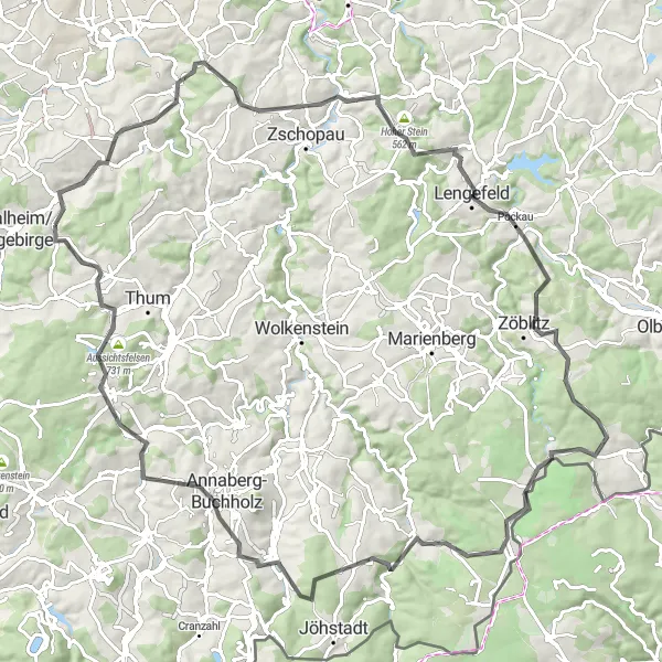 Map miniature of "Gornsdorf to Lärchenhübel" cycling inspiration in Chemnitz, Germany. Generated by Tarmacs.app cycling route planner